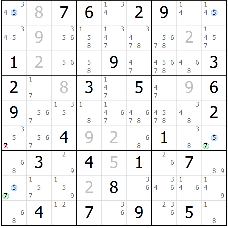 Position des candidats pour la solution de la Gr 82 page 85 du magazine de sudoku Suprême n° 030