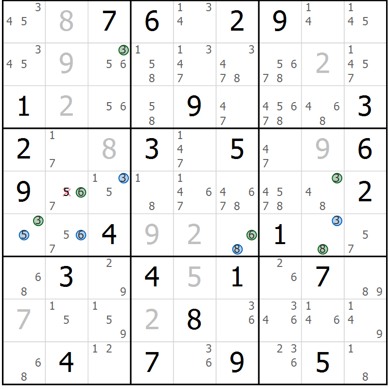 Position des candidats pour la solution de la Gr 82 page 85 du magazine de sudoku Suprême n° 030