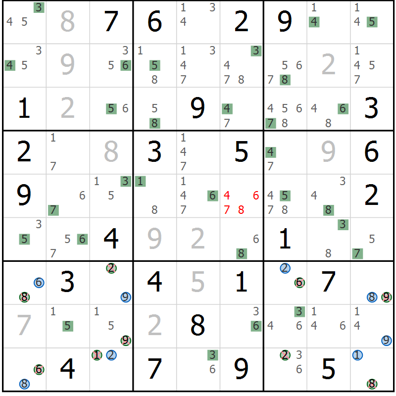 Position des candidats pour la solution de la Gr 82 page 85 du magazine de sudoku Suprême n° 030