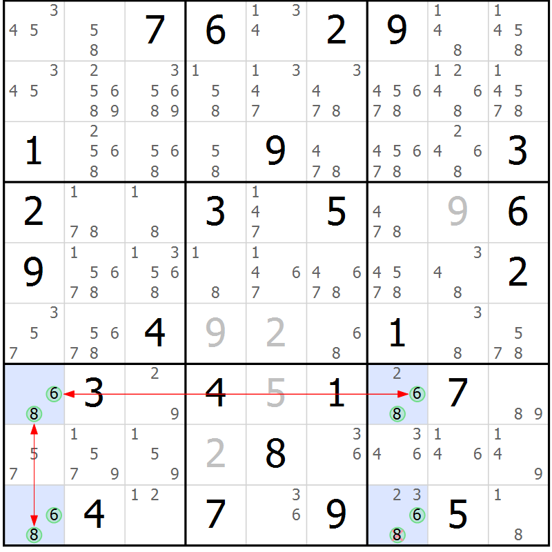 Position des candidats pour la solution de la Gr 82 page 85 du magazine de sudoku Suprême n° 030