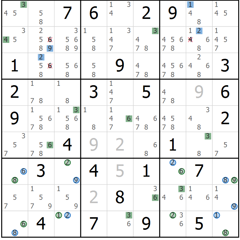 Position des candidats pour la solution de la Gr 82 page 85 du magazine de sudoku Suprême n° 030