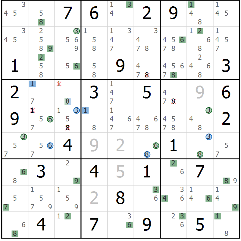 Position des candidats pour la solution de la Gr 82 page 85 du magazine de sudoku Suprême n° 030