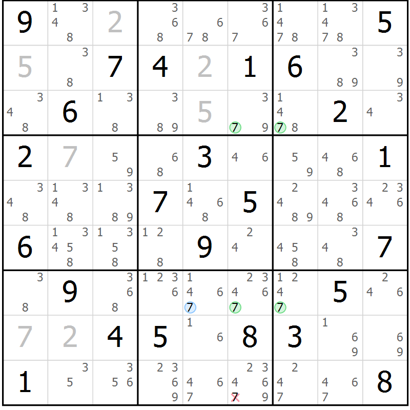 Position des candidats pour la solution de la Gr 83 page 86 du magazine de sudoku Suprême n° 030