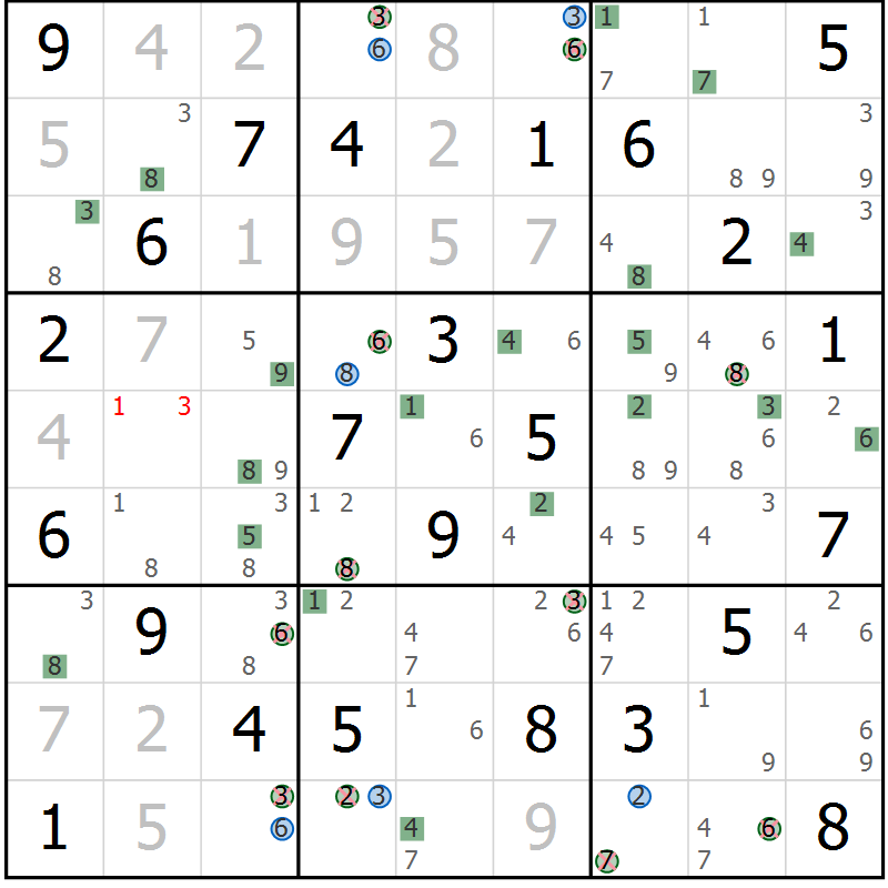 Position des candidats pour la solution de la Gr 83 page 86 du magazine de sudoku Suprême n° 030