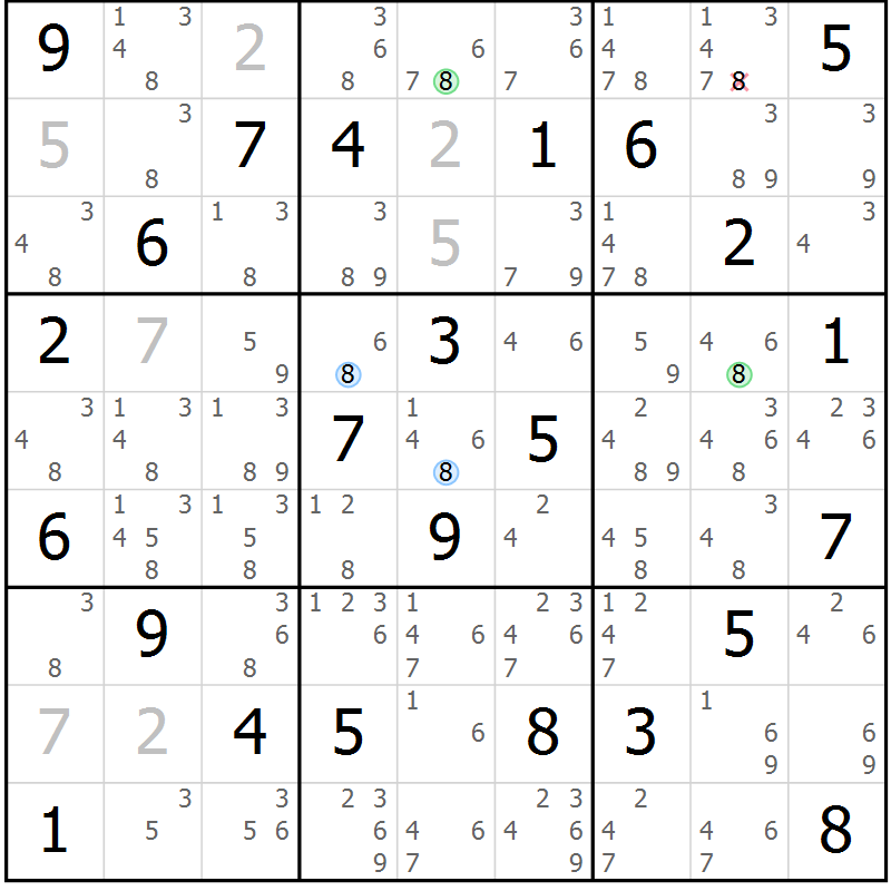 Position des candidats pour la solution de la Gr 83 page 86 du magazine de sudoku Suprême n° 030