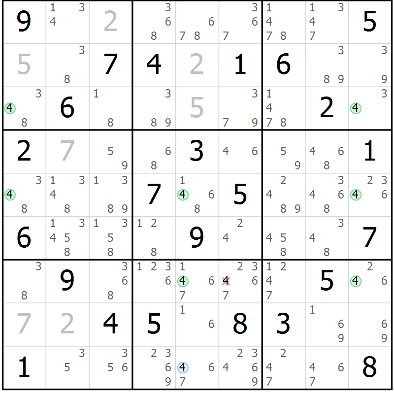 Position des candidats pour la solution de la Gr 83 page 86 du magazine de sudoku Suprême n° 030
