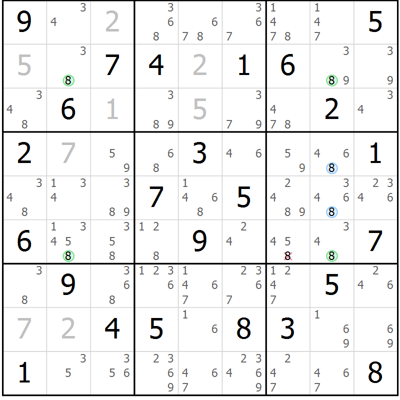 Position des candidats pour la solution de la Gr 83 page 86 du magazine de sudoku Suprême n° 030