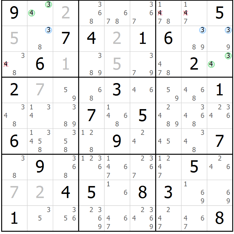 Position des candidats pour la solution de la Gr 83 page 86 du magazine de sudoku Suprême n° 030