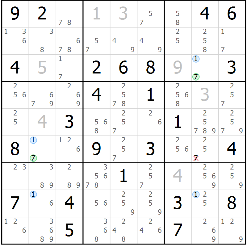 Position des candidats pour la solution de la Gr 84 page 87 du magazine de sudoku Suprême n° 030