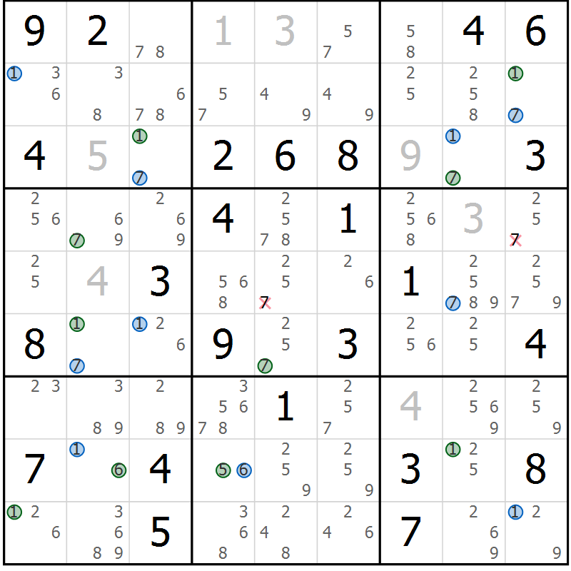 Position des candidats pour la solution de la Gr 84 page 87 du magazine de sudoku Suprême n° 030