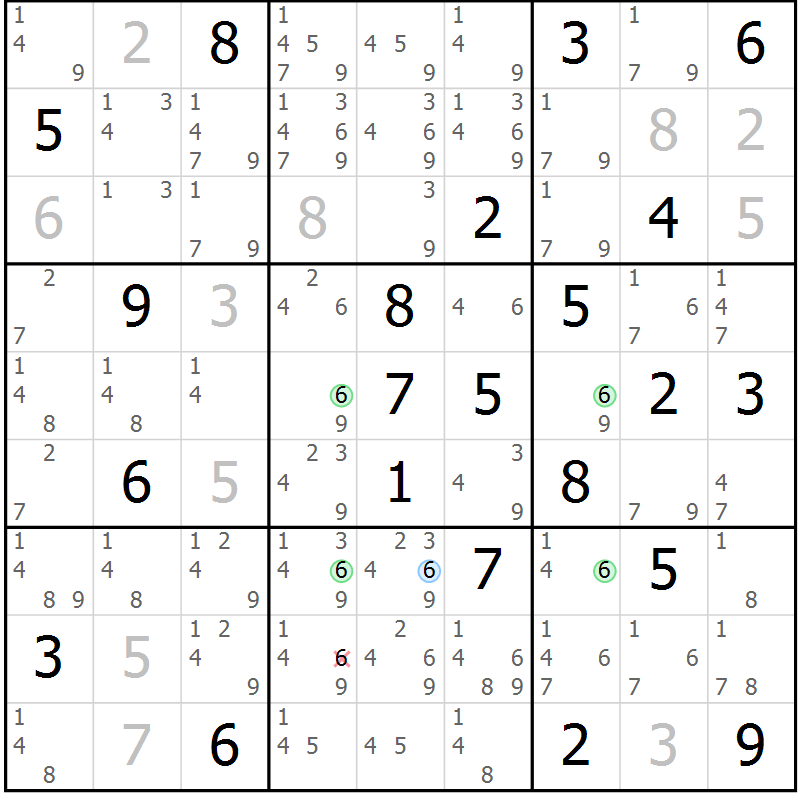 Position des candidats pour la solution de la Gr 9 page 12 du magazine de sudoku Suprême n° 030