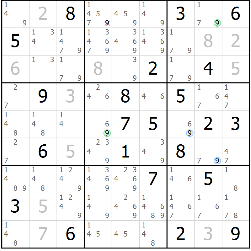 Position des candidats pour la solution de la Gr 9 page 12 du magazine de sudoku Suprême n° 030
