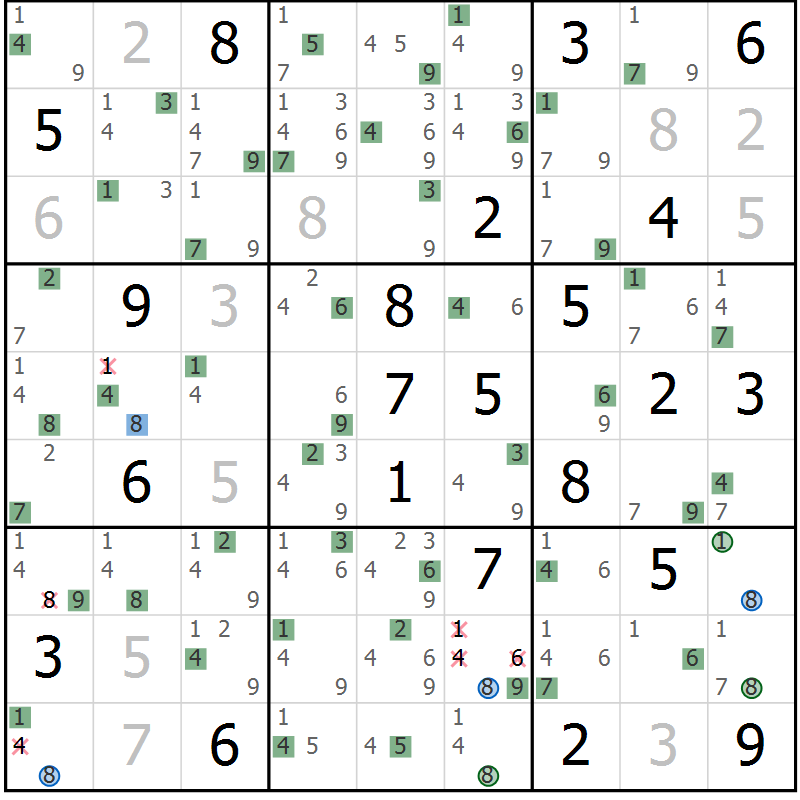 Position des candidats pour la solution de la Gr 9 page 12 du magazine de sudoku Suprême n° 030