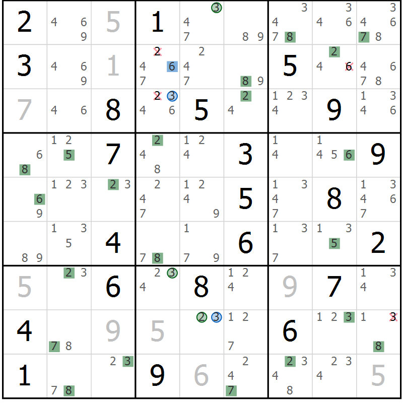 Position des candidats pour la solution de la Gr 1 page 4 du magazine de sudoku Suprême n° 031