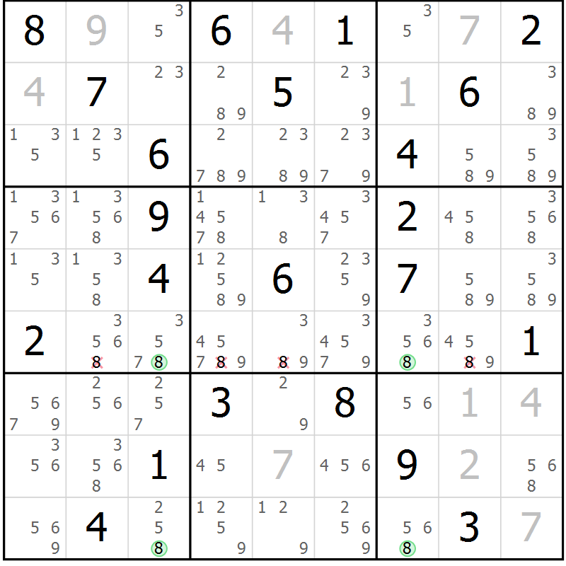 Position des candidats pour la solution de la Gr 10 page 13 du magazine de sudoku Suprême n° 031