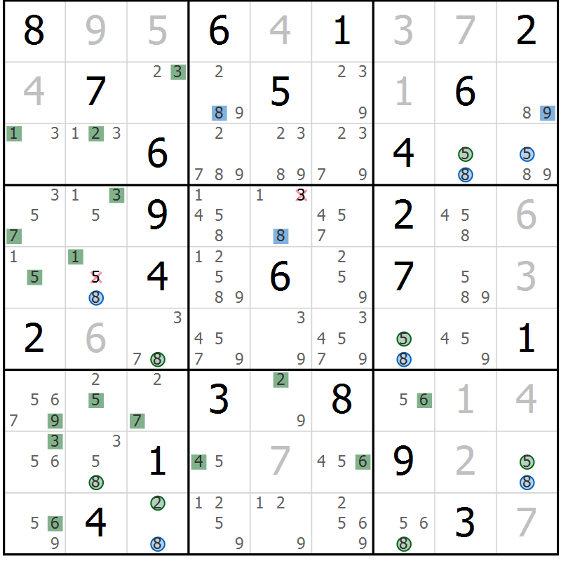 Position des candidats pour la solution de la Gr 10 page 13 du magazine de sudoku Suprême n° 031