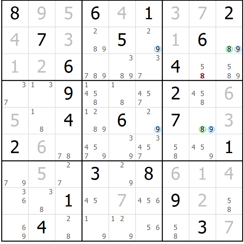 Position des candidats pour la solution de la Gr 10 page 13 du magazine de sudoku Suprême n° 031
