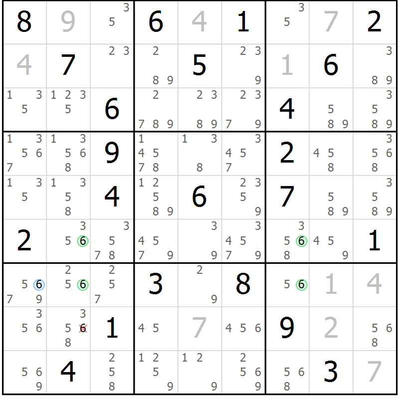 Position des candidats pour la solution de la Gr 10 page 13 du magazine de sudoku Suprême n° 031