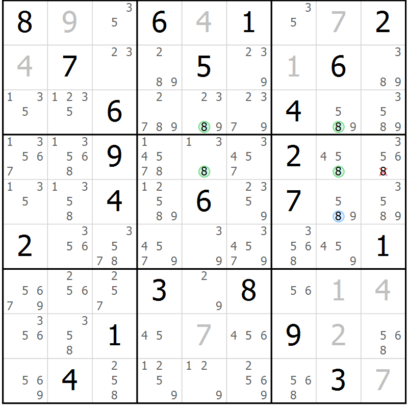 Position des candidats pour la solution de la Gr 10 page 13 du magazine de sudoku Suprême n° 031