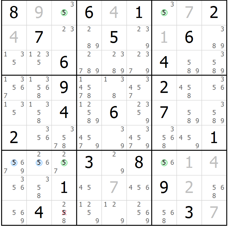 Position des candidats pour la solution de la Gr 10 page 13 du magazine de sudoku Suprême n° 031