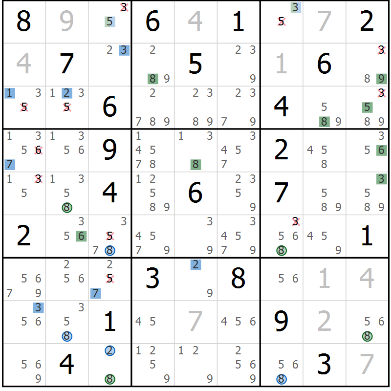 Position des candidats pour la solution de la Gr 10 page 13 du magazine de sudoku Suprême n° 031