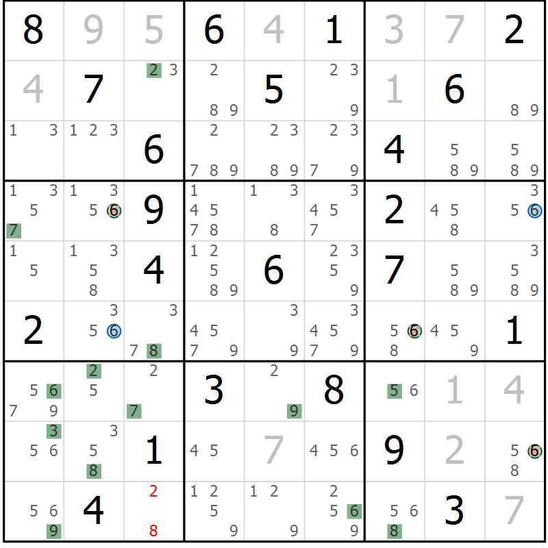 Position des candidats pour la solution de la Gr 10 page 13 du magazine de sudoku Suprême n° 031