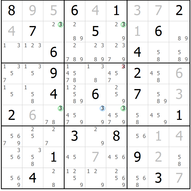 Position des candidats pour la solution de la Gr 10 page 13 du magazine de sudoku Suprême n° 031