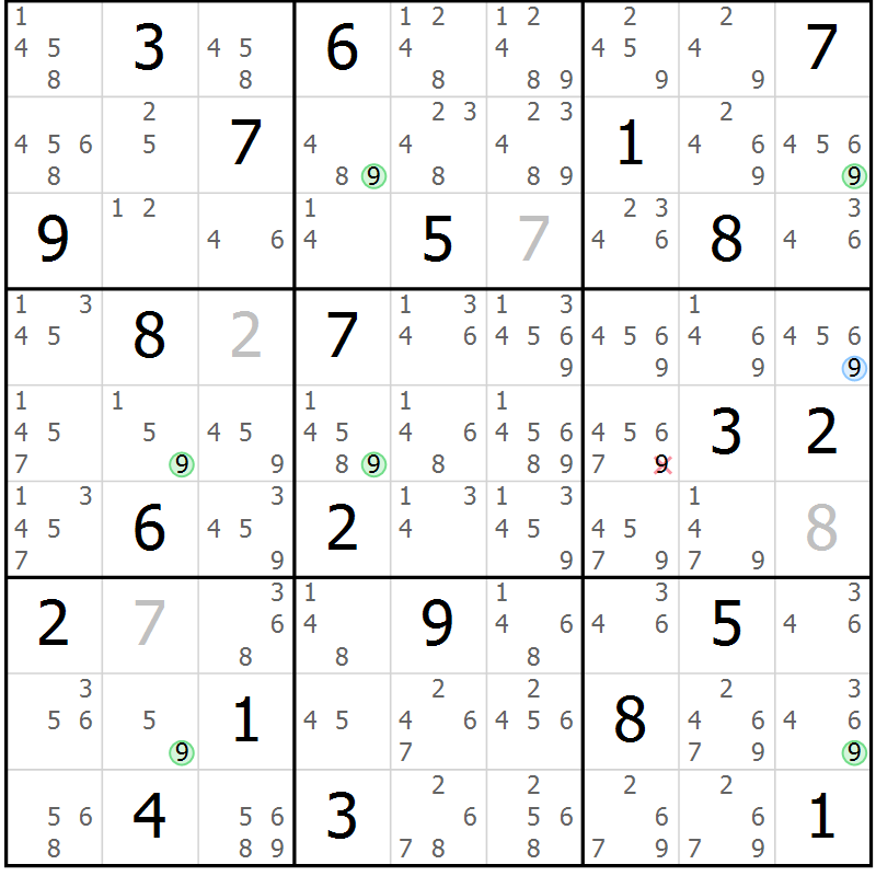 Position des candidats pour la solution de la Gr 11 page 14 du magazine de sudoku Suprême n° 031