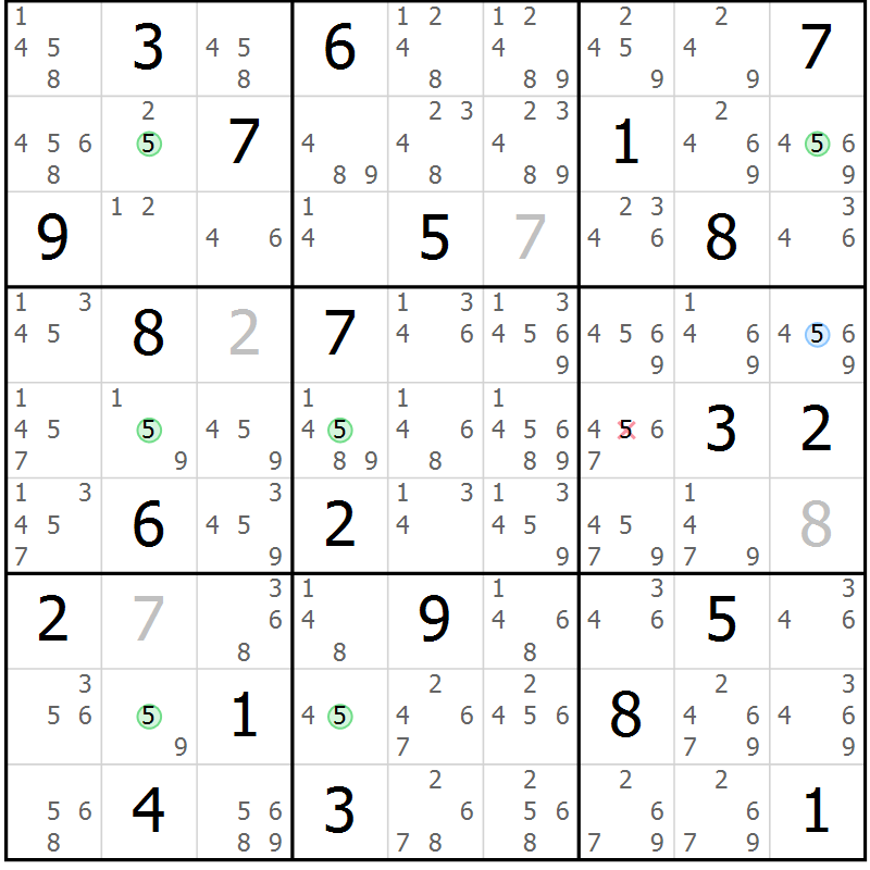 Position des candidats pour la solution de la Gr 11 page 14 du magazine de sudoku Suprême n° 031