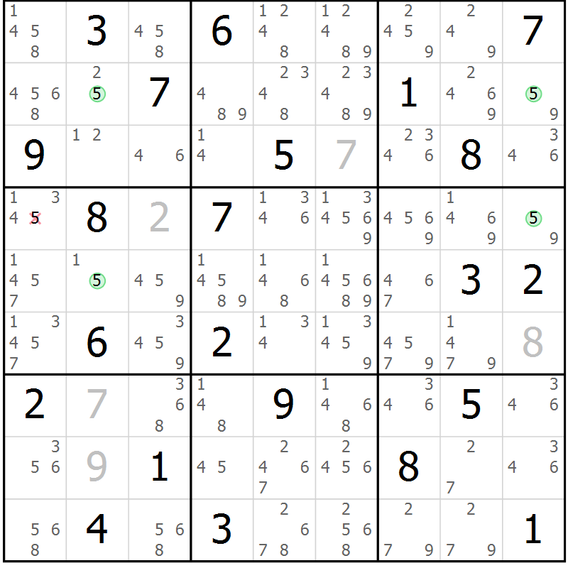 Position des candidats pour la solution de la Gr 11 page 14 du magazine de sudoku Suprême n° 031