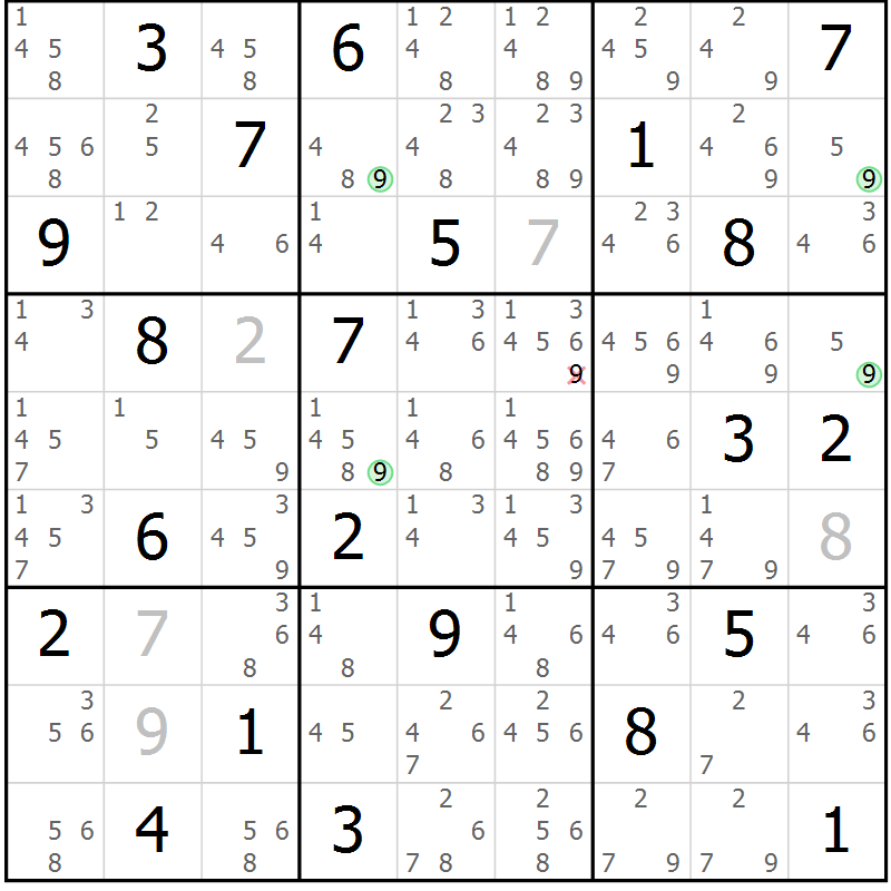 Position des candidats pour la solution de la Gr 11 page 14 du magazine de sudoku Suprême n° 031