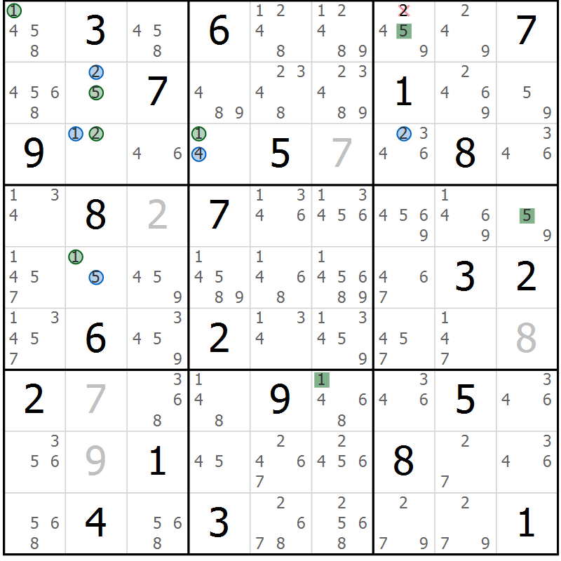 Position des candidats pour la solution de la Gr 11 page 14 du magazine de sudoku Suprême n° 031