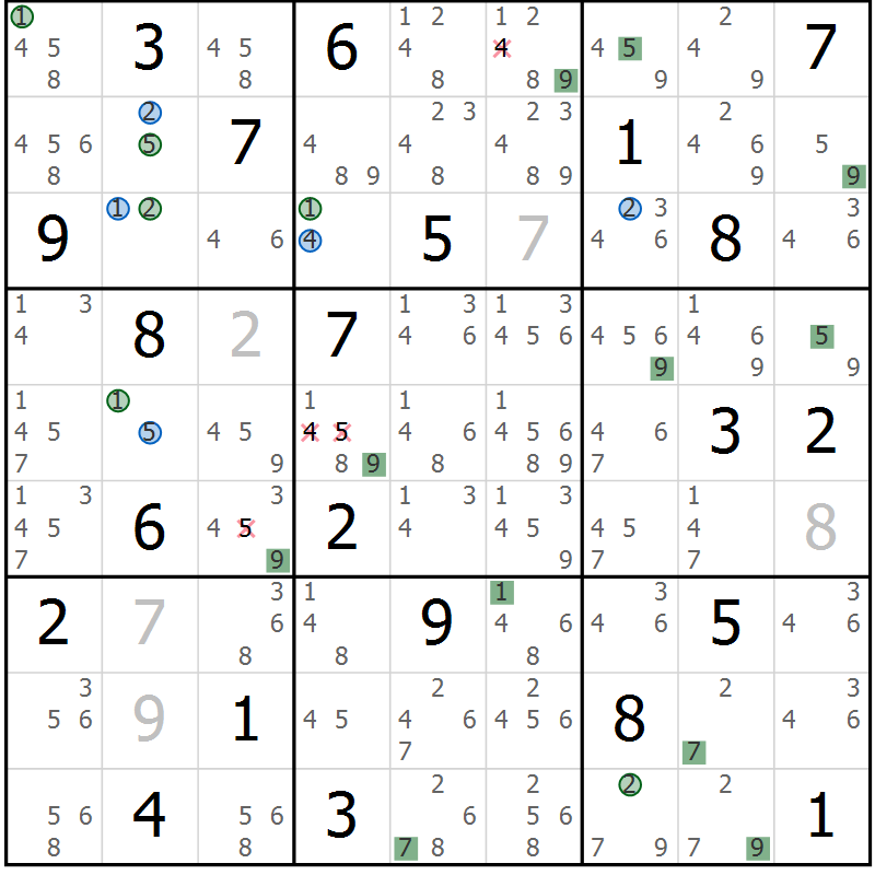 Position des candidats pour la solution de la Gr 11 page 14 du magazine de sudoku Suprême n° 031