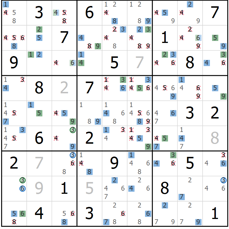 Position des candidats pour la solution de la Gr 11 page 14 du magazine de sudoku Suprême n° 031