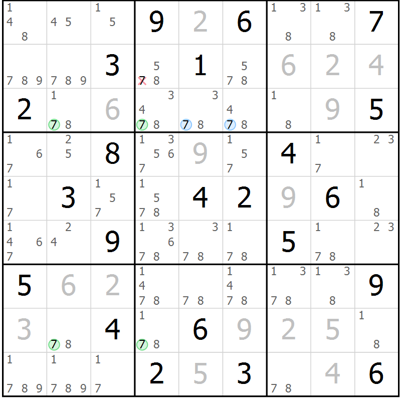 Position des candidats pour la solution de la Gr 12 page 15 du magazine de sudoku Suprême n° 031