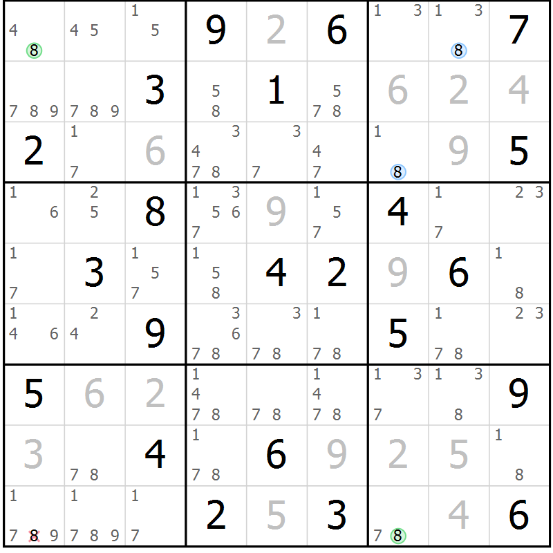 Position des candidats pour la solution de la Gr 12 page 15 du magazine de sudoku Suprême n° 031