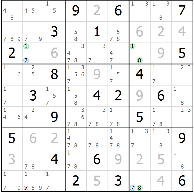Position des candidats pour la solution de la Gr 12 page 15 du magazine de sudoku Suprême n° 031