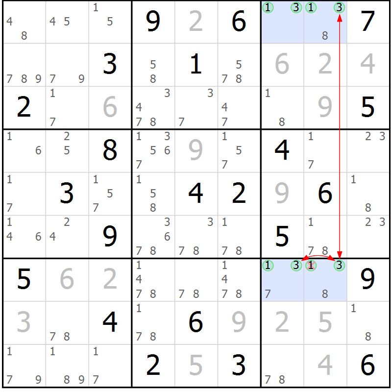 Position des candidats pour la solution de la Gr 12 page 15 du magazine de sudoku Suprême n° 031