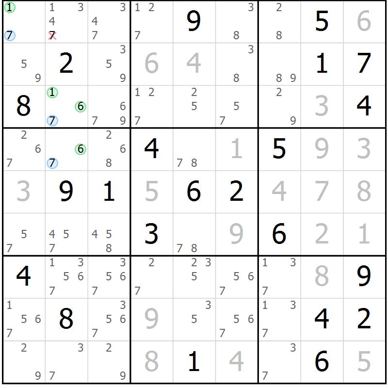 Position des candidats pour la solution de la Gr 13 page 16 du magazine de sudoku Suprême n° 031
