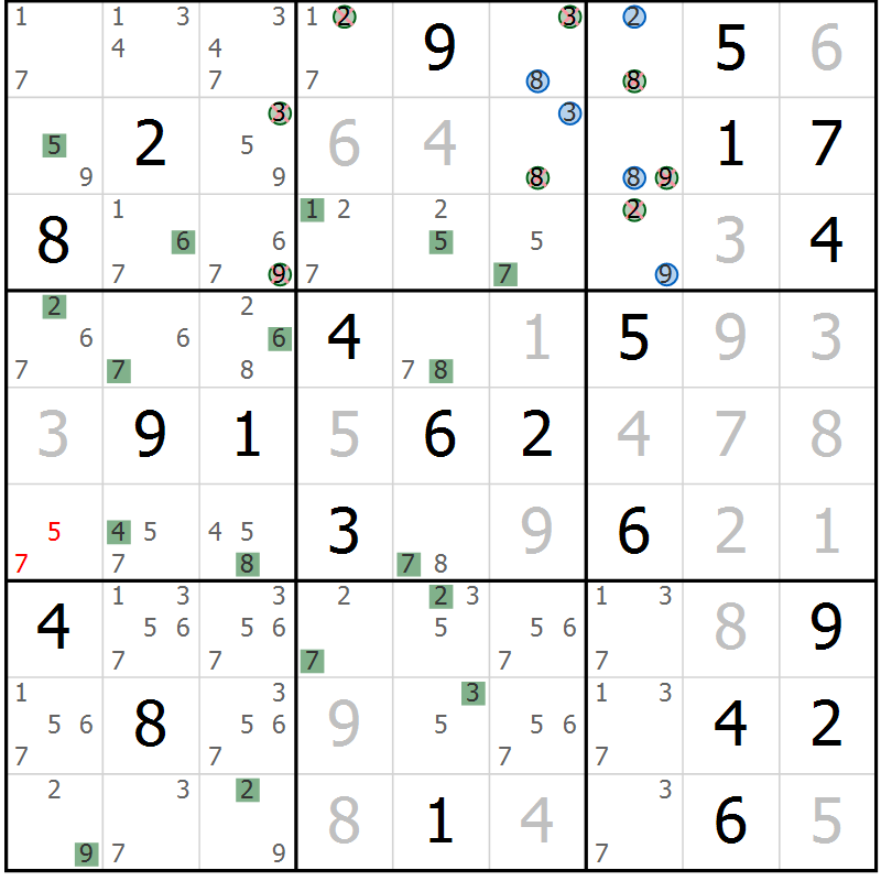 Position des candidats pour la solution de la Gr 13 page 16 du magazine de sudoku Suprême n° 031