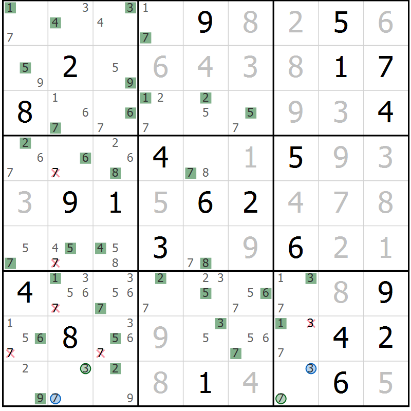 Position des candidats pour la solution de la Gr 13 page 16 du magazine de sudoku Suprême n° 031