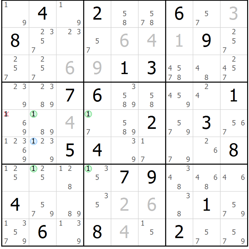 Position des candidats pour la solution de la Gr 14 page 17 du magazine de sudoku Suprême n° 031