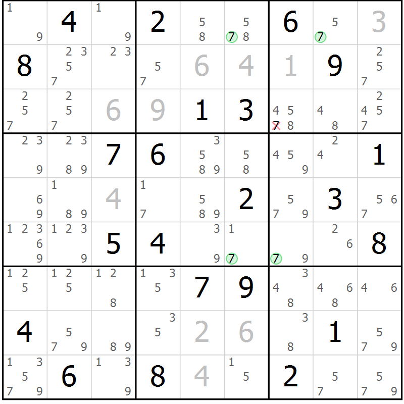Position des candidats pour la solution de la Gr 14 page 17 du magazine de sudoku Suprême n° 031