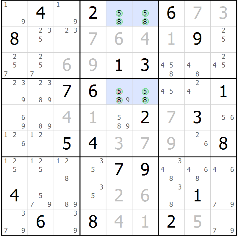 Position des candidats pour la solution de la Gr 14 page 17 du magazine de sudoku Suprême n° 031
