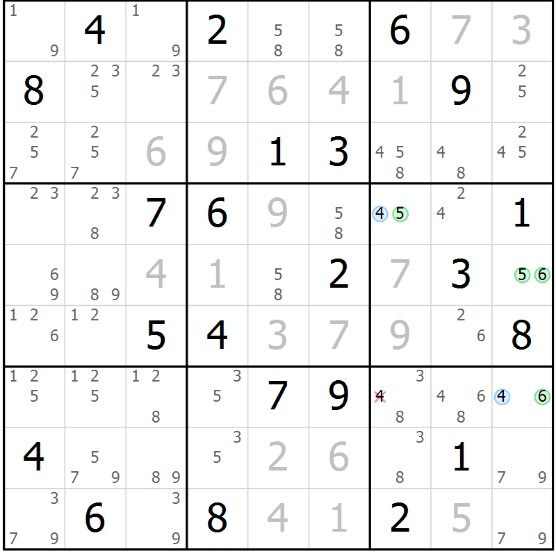 Position des candidats pour la solution de la Gr 14 page 17 du magazine de sudoku Suprême n° 031