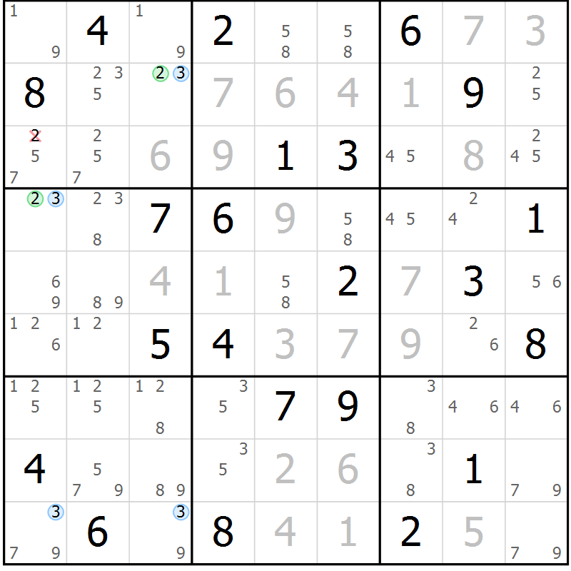 Position des candidats pour la solution de la Gr 14 page 17 du magazine de sudoku Suprême n° 031