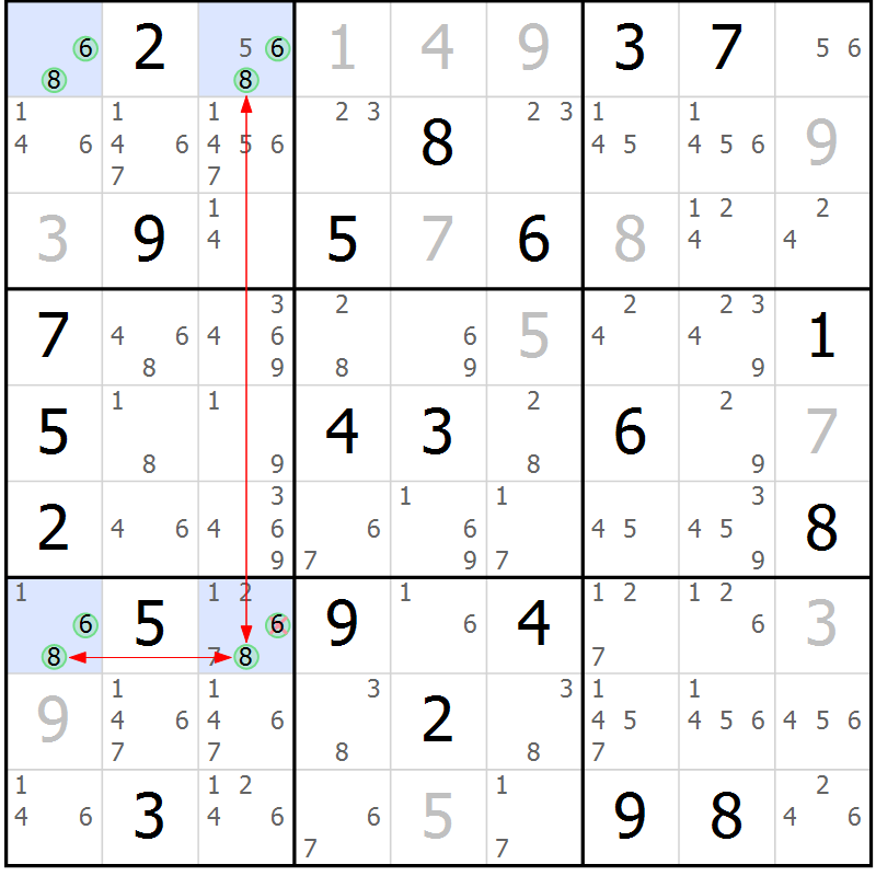 Position des candidats pour la solution de la Gr 15 page 18 du magazine de sudoku Suprême n° 031