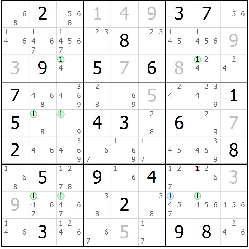 Position des candidats pour la solution de la Gr 15 page 18 du magazine de sudoku Suprême n° 031
