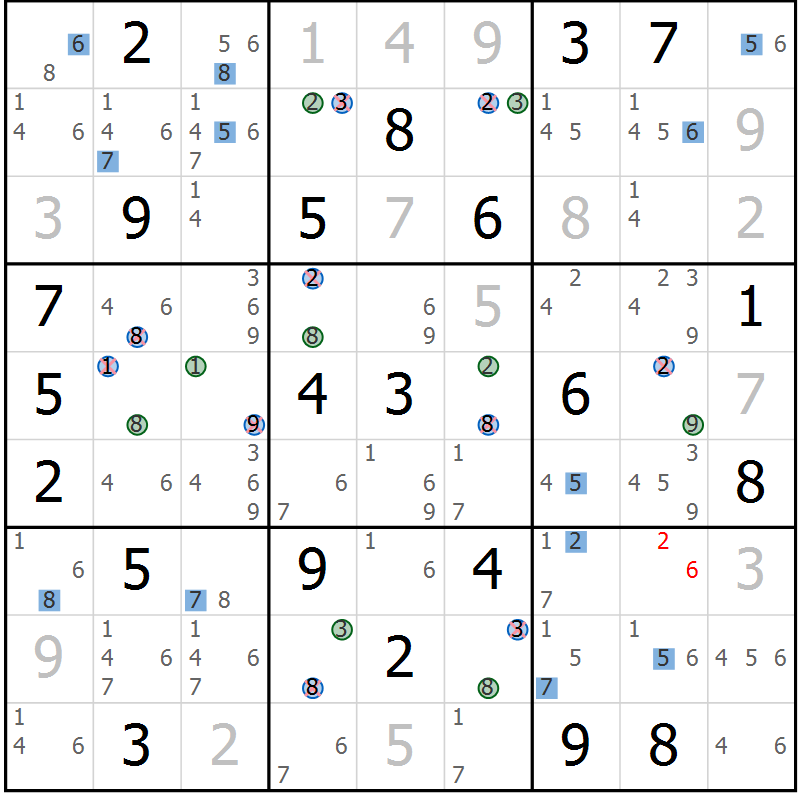 Position des candidats pour la solution de la Gr 15 page 18 du magazine de sudoku Suprême n° 031