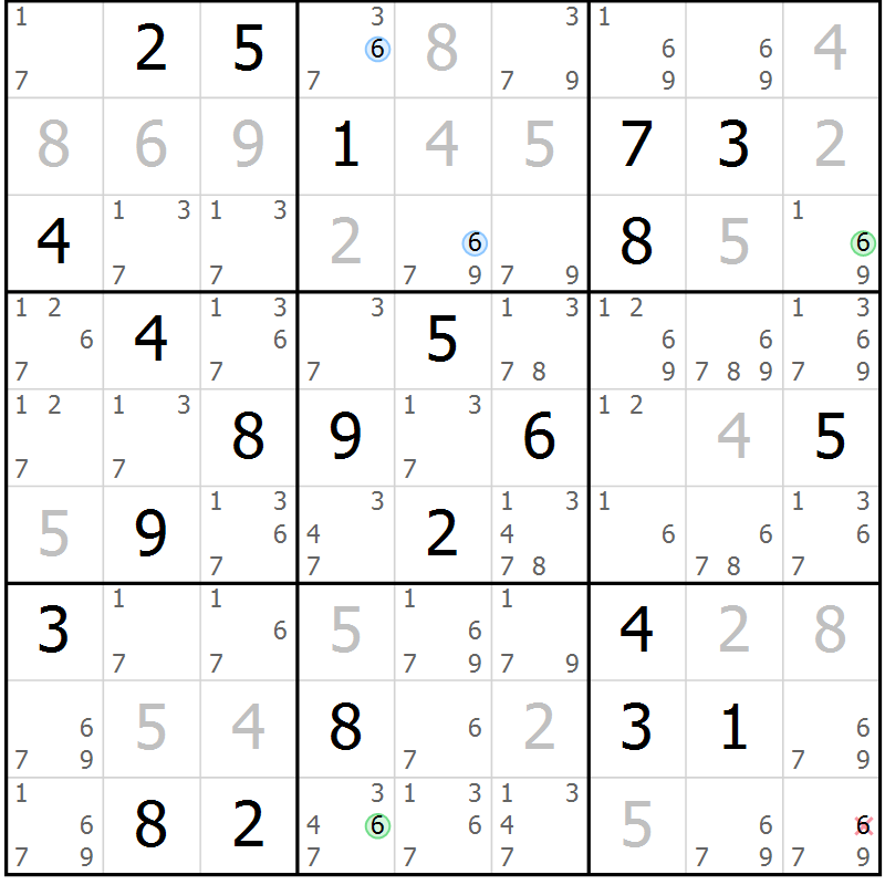 Position des candidats pour la solution de la Gr 16 page 19 du magazine de sudoku Suprême n° 031